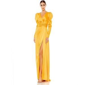 Mac Duggal Satin A-line gown maxi dress marigold 12404 size 6 UB